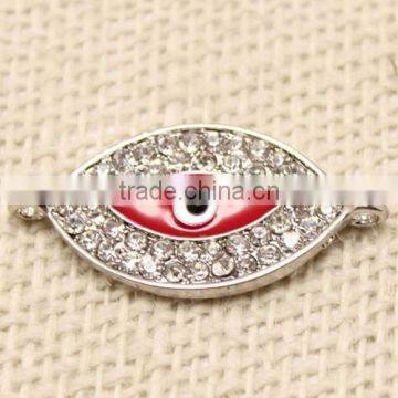 Silver Rhinestone Crystal Oil Drip Evil Eye Connectors Oval Turkish Lucky Eye Pendant photo-3