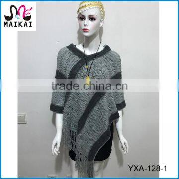 2017 latest design winter fashion knit acrylic mexican poncho