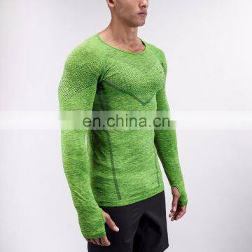 Wholesale Latest Design Gym Wear Mens Seamless Performance Green Men Long Sleeve T Shirt photo-4