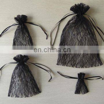 factory price black grace customized size gift lace drawstring bag