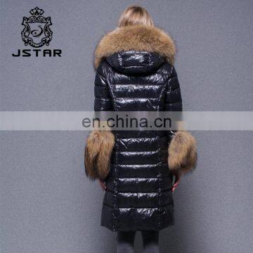 Women Cuff Black Long Down Coat Brand Goose Down Jacket With Luxury Raccoon Fur collar