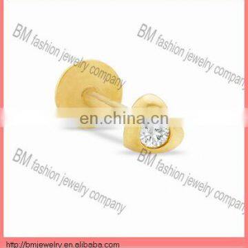 Gold titanium plated lip labret ring heart shaped body piercing jewelry