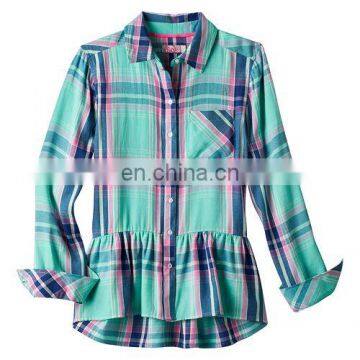 Long Sleeve Kid Shirt, Girls 7- 16 & Plus Size Perfectly Soft Button-Front Peplum Plaid Shirt photo-4