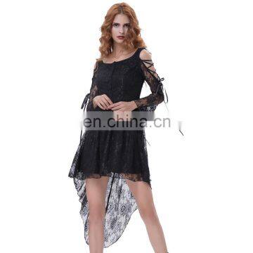 Belle Poque Retro Vintage Gothic Victorian Long Sleeve High-Low Black Lace Dress BP000350-1