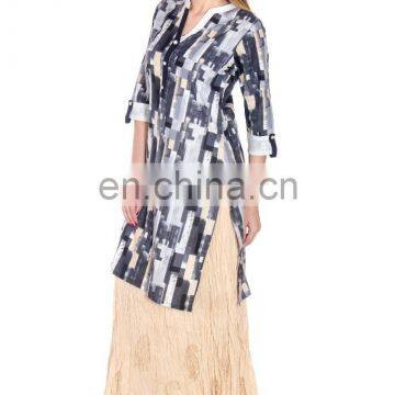 Summer Season Latest Cotton Mandarin Collar 3/4 Sleeve Medium Length Net Design Kurtis Lady Kurti Manufacturer India photo-3