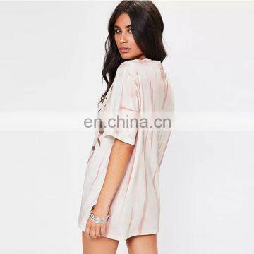 Pink Summer Distressed Washed Short Sleeve Women t Shirt photo-3