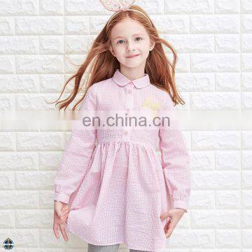 T-GD021 Children Girl Frock Designs Fancy Long Sleeve Striped Latest Shirt Dress Designs