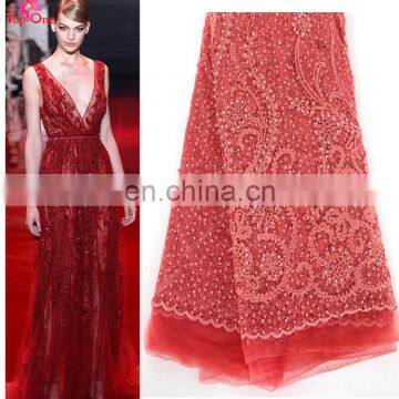 China suppliers flower beaded wedding lace fabric for wedding party