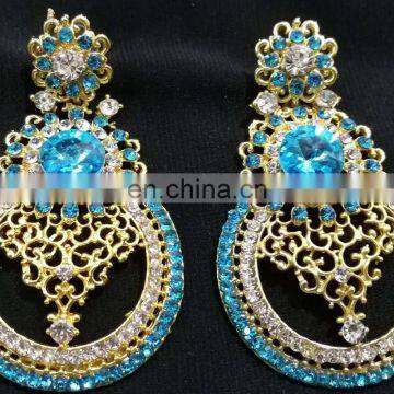 Top Designer Trendy Wedding Collection Gold Plated Kundan Earrings Set In Turquoise Color