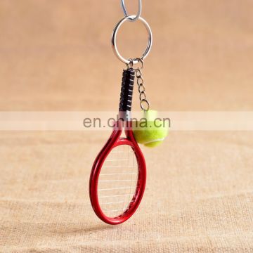 custom sport key holder tennis racket and tennis ball keyring red 3d mini tennis key chain metal for sports promotional gifts