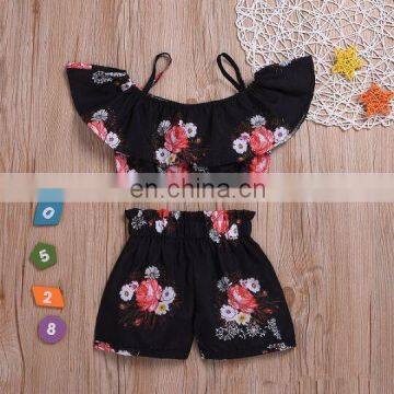 Girl Flowers Print Clothes 3Colors Kids Girls Summer 2pcs Set Strap Tops Shorts Outfits 1-6T photo-4