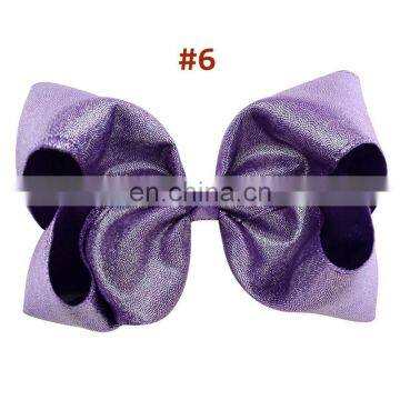 8inches Girl Solid Color Hair Clips Kids LASER PU Barrettes Big Bow 6Colors photo-6