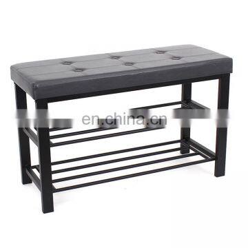 Customized Modern PVC Leather Metal Shoe Rack for Living Room at Doorway Entrance Shoe Bench photo-7