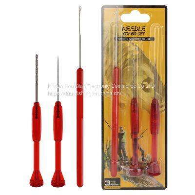 Duuv 3pcs/set Carp Fishing Tool Gated Needle Stop Needle Bait Drill Set Plastic Drill & Lactch Needle Set