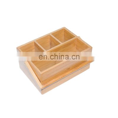 Bamboo Tool Box with handle Caddy Home Accessory Bathroom Counter and Kitchen Cabinet Organizer and Storage Holder