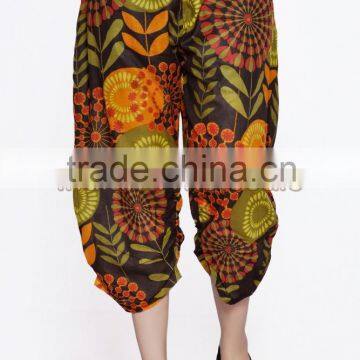 Indian Women Cotton Printed Black Color Capri Pants Causal Trouser Yoga Dance Baggy Hippie Genie Casual Pants 2011BLK