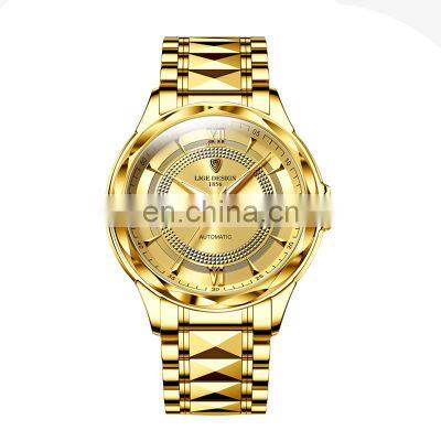 LIGE 6809 Mens Automatic Mechanical Watches 100m Waterproof Date Clock Diving Wristwatch Stainless Steel Watch