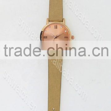 Fashion leather watch with stones on dial