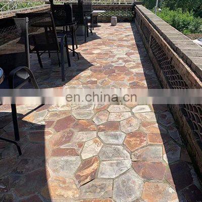Cheap Non Slip Natural Slate Stones Flagstone Veneer Flooring Tiles Outdoor Floor Mat Mesh Stone Tile Paving Slabs photo-2