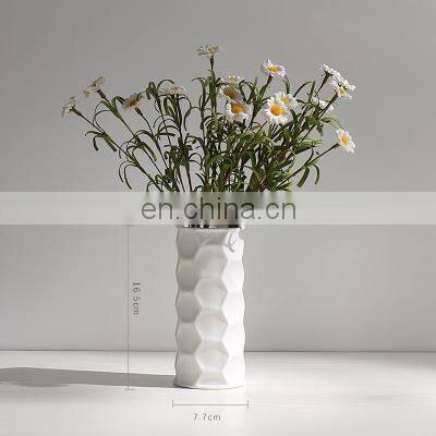 Matt White Color Nordic INS Style Hexagon Figurines Frosted Design Model Home Room Flowers Decorative Ornament Ceramic Vase