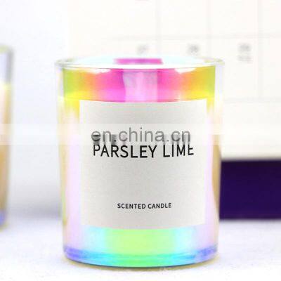 OEM label logo vegan travel-friendly premium fragrance oils clean smells luxury eletroplating iridescent candle jar soy candle