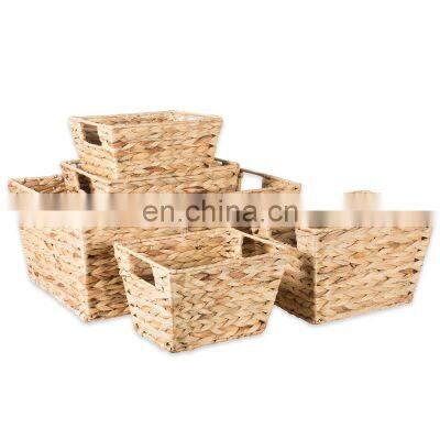 Hot Product 5 Piece Wicker Basket Set water hyacinth Storage Basket With metal frame and Handle vietnam cheap wholesale