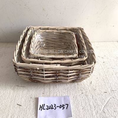 With Ears And Plastic Liners Natural Willow Basket Flower Trug Basket