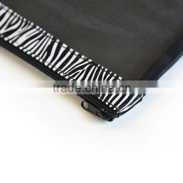Multi Purpose 4 Pcs Mesh Bag Set Travel Cosmetics Organizer Business Card Organizer With Zebra Leather Trim photo-4