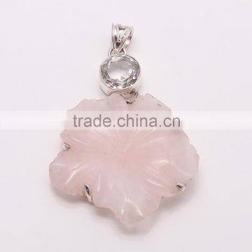 ROSE QUARTZ ANDWHITE TOPPAZ PENDANT 925 Sterling Silver Pendant, Silver Jewelry Manufacturer, Fine Silver Jewelry