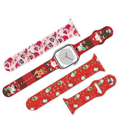 OEM/ODM Printed Soft Silicone Elastic Accessories Christmas Design Watch Band for Apple Iwatch 8 9 7 6 ultra 49mm Strap