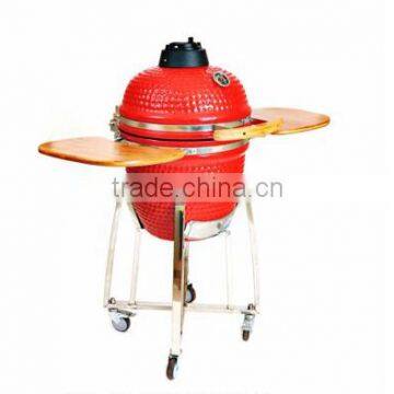 Round outdoor kamado ceramic charcoal bbq grill with stainless steel carts