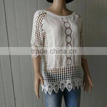 2016 Ladies Tops Hot/embroidery Lace Sleeve Jacket Cotton Lace Fabric Hollow Out Vest photo-3