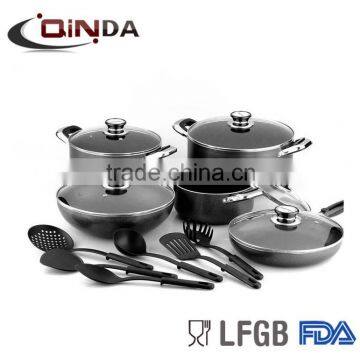 16 pcs non-stick aluminum cookware set with plasitc powder painting