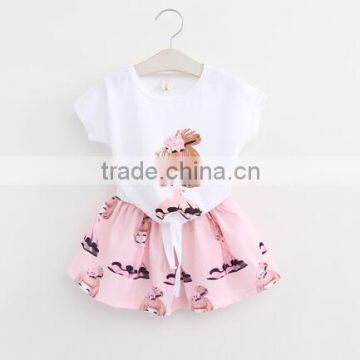 2016 korean style latest design kids wear dress set baby girl shirt and skirt set