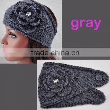 Fashion Gray Girl Wool Knitted Headbands With Flower