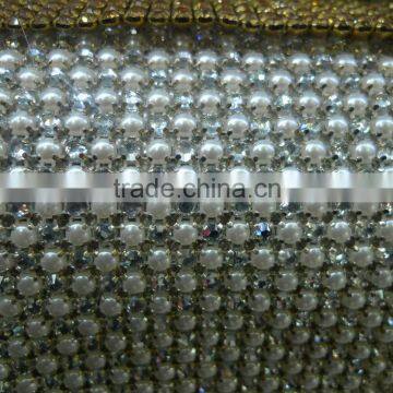 Best price Cream pearls trimming mesh for decoration