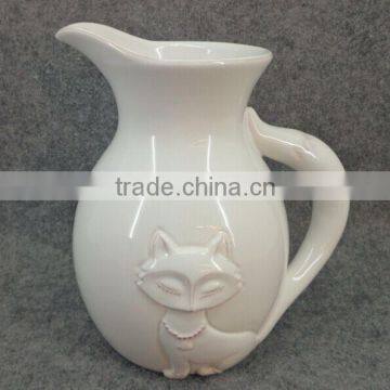 3D enbossed fox shaped ceramic pitcher