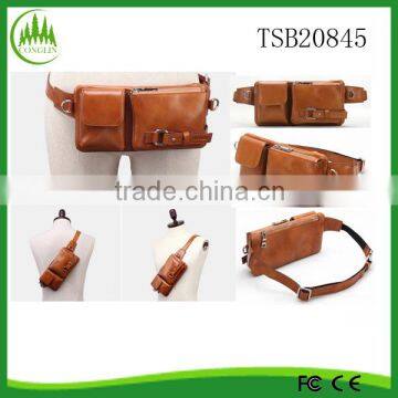 Men Oil Wax Genuine Leather Vintage Hip Chest Belt Waist Purse Clutch Bag Leather Fanny Pack