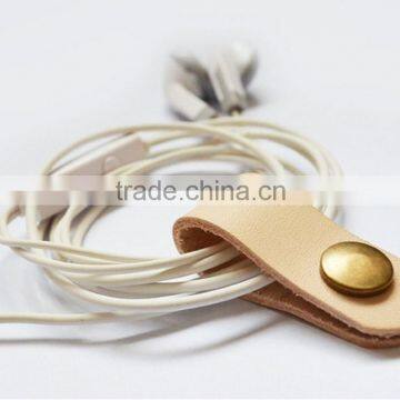Handmade Brown Leather Cable Cord Winder Holder Tie for Earphone Cell Phone photo-2