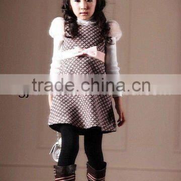 Hot sale! stylish & plaid woolen short sleeve kids dress with fur