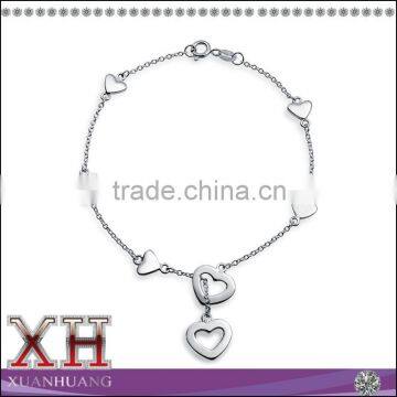 XH Sterling Silver Heart Charm Lariat Bracelet