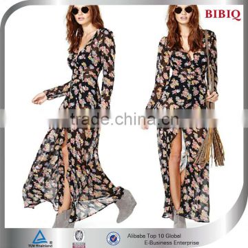 lady printed long maxi dress chiffon dress