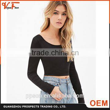 Custom made Long sleeve sexy black white fashion design ladies crop top for women gym sports