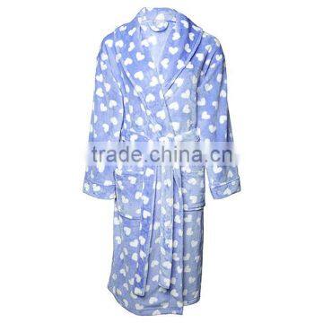 Wholesale Light Blue Winter Warm 100% Polyester Women Printed Coral Fleece Thick Sleep Robe