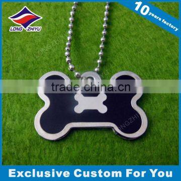 Bone shape dogtag custom metal pet tag with chain