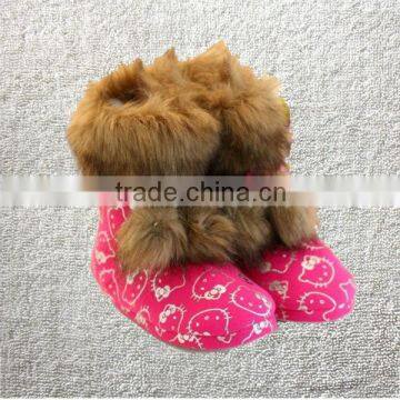 Winter thermal cotton-padded waterproof anti-slip soles slippers,plush home floor microsuede with KT printing children boots