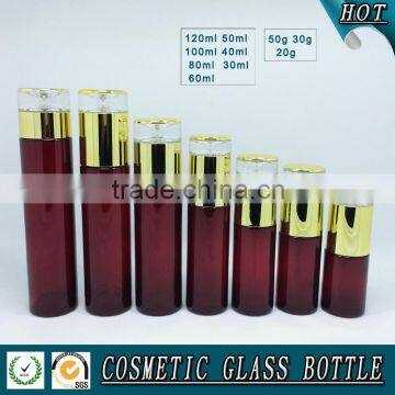 Cylinder RED Coloured Glass Cosmetics Bottles and Face Cream Jars photo-2