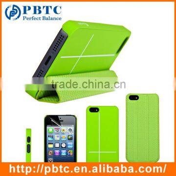 Set Screen Protector And Case For Iphone 5 , Green Hexagon Pattern Smart PU Case