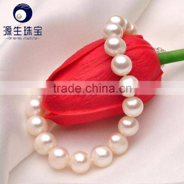 white color fresh water pearl bracelet fashion jewelry 8-9mm near round with love shape clasp