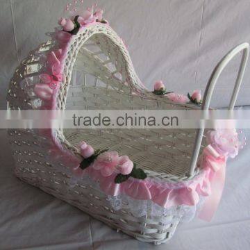 Chinese Antique Folk Art Handmade Wicker Baby Basket Baby Moses Basket